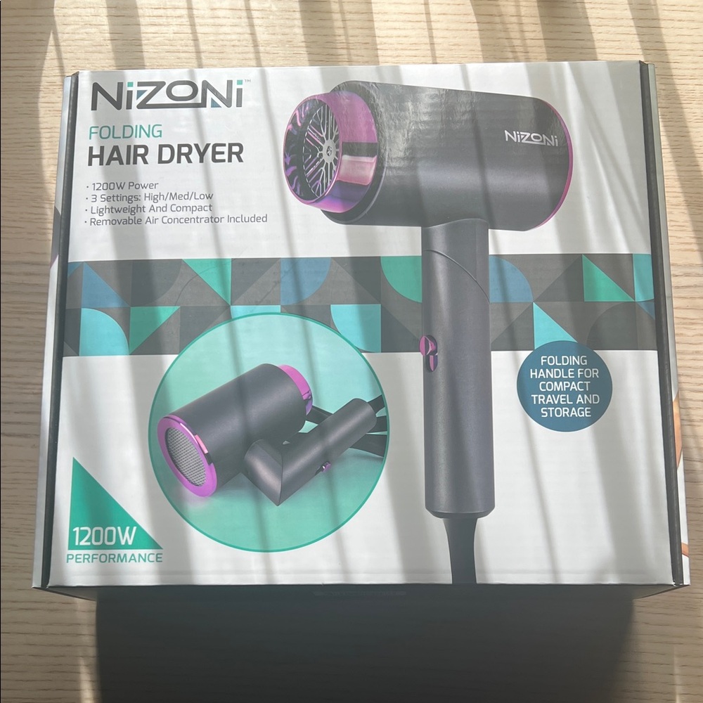 Compact Folding Hair Dryer - Black and Purple
